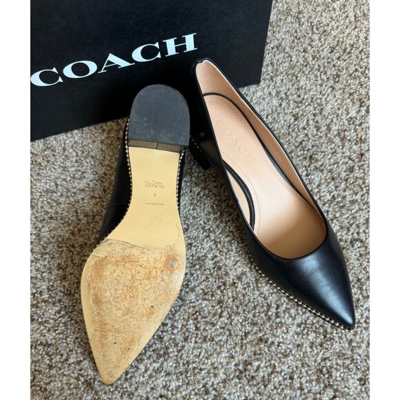 Coach Black Leather Studded Chunky Heels - Size 7 - Picture 11 of 11